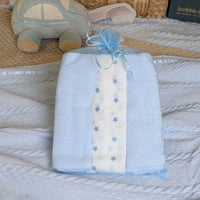 Pack of baby muslins white and blue.