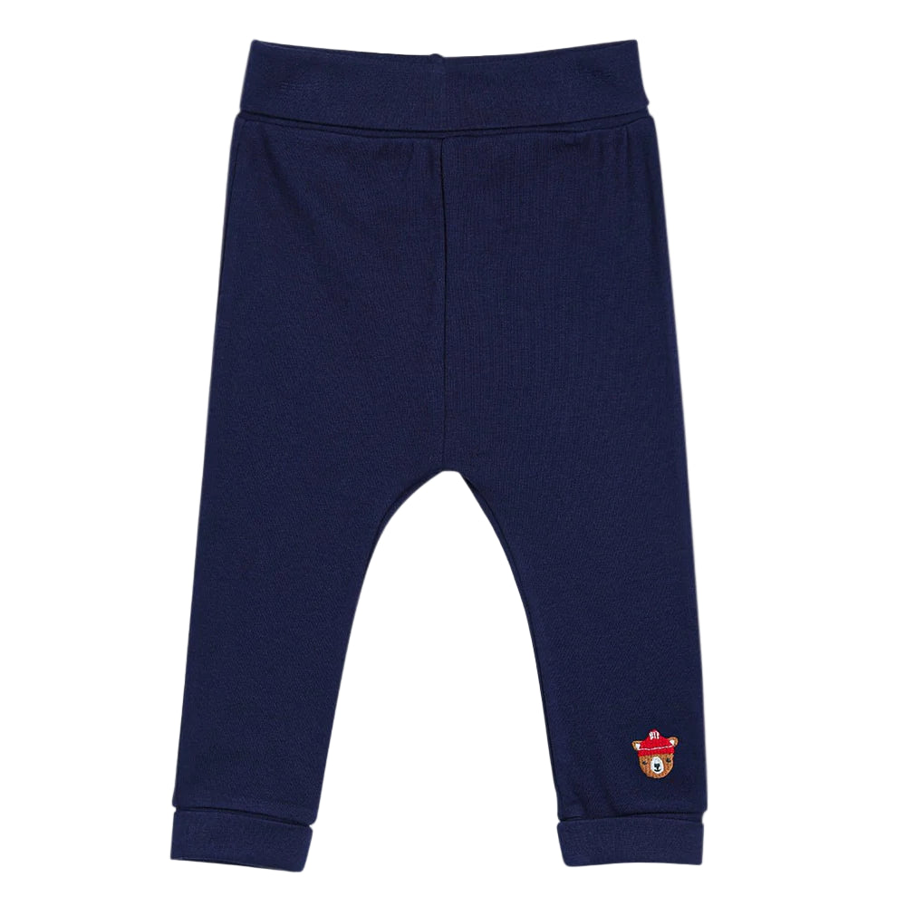 Navy baby joggers with teddy embroidery
