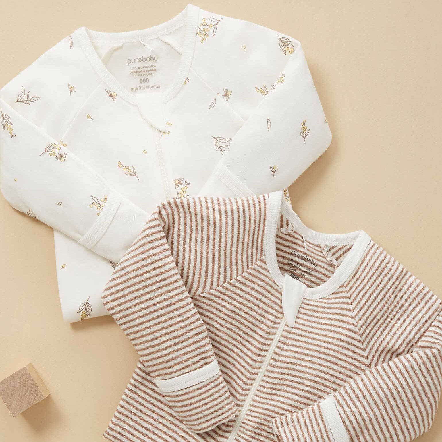 Unisex baby growsuits with long sleeves and feet