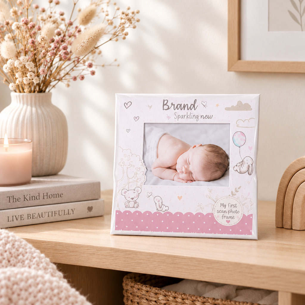 Pack of two new baby announcement cards with pink and blue bunny and teddy designs