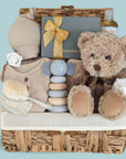 new mum hamper, gifts include silver keepsakes for baby and chocolates for mum.