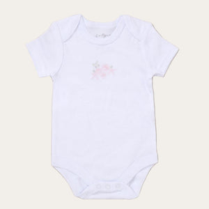 All-in-One Baby Sleepsuit – White with Pink Floral Print