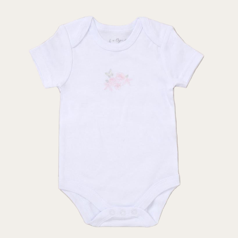 All-in-One Baby Sleepsuit – White with Pink Floral Print