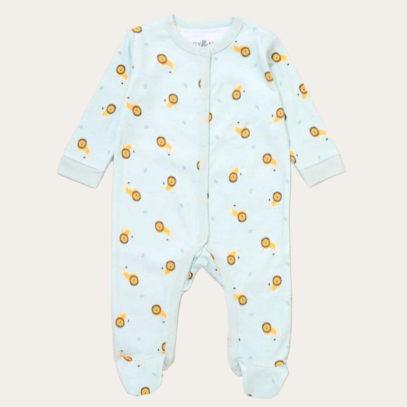 Blue lion print sleepsuit for baby boys