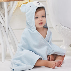 Baby bath towel in sky blue with teddy bear face