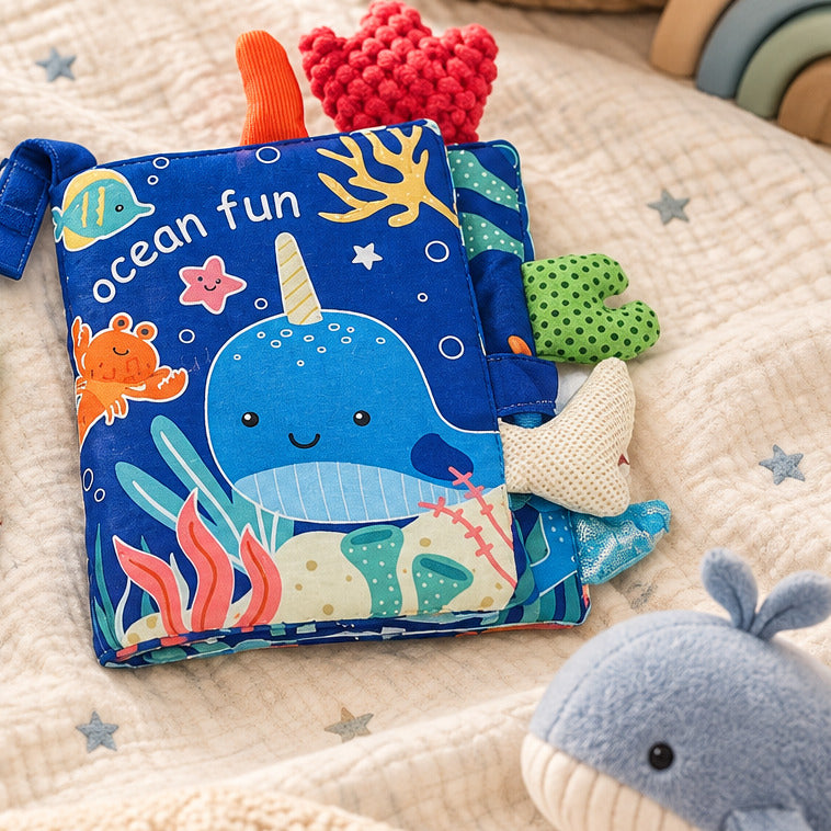 Ocean Fun soft crinkle baby book with colourful sea illustrations