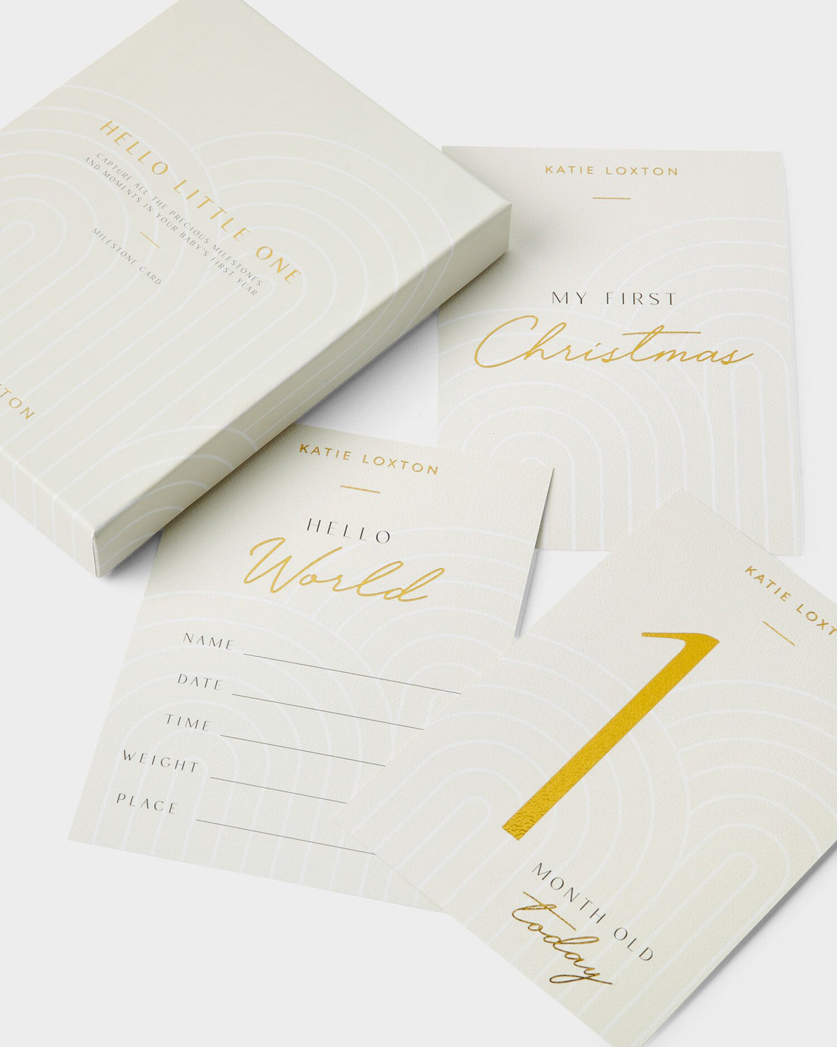 Off-white Hello Little One baby milestone cards detail