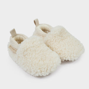Pair of off white Borg Baby Shoes with suedette trim