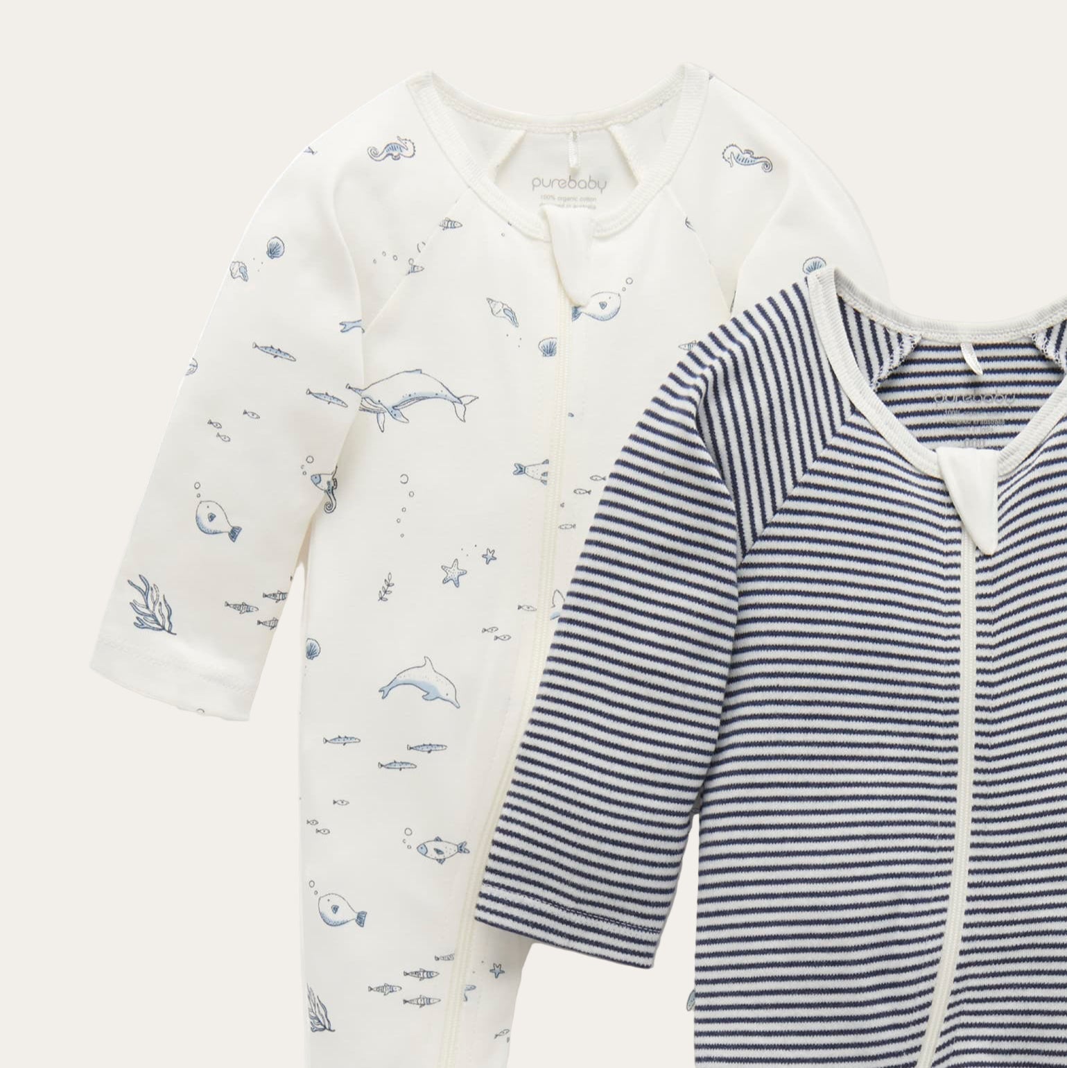 Organic baby growsuits 4 pack in soft neutral tones