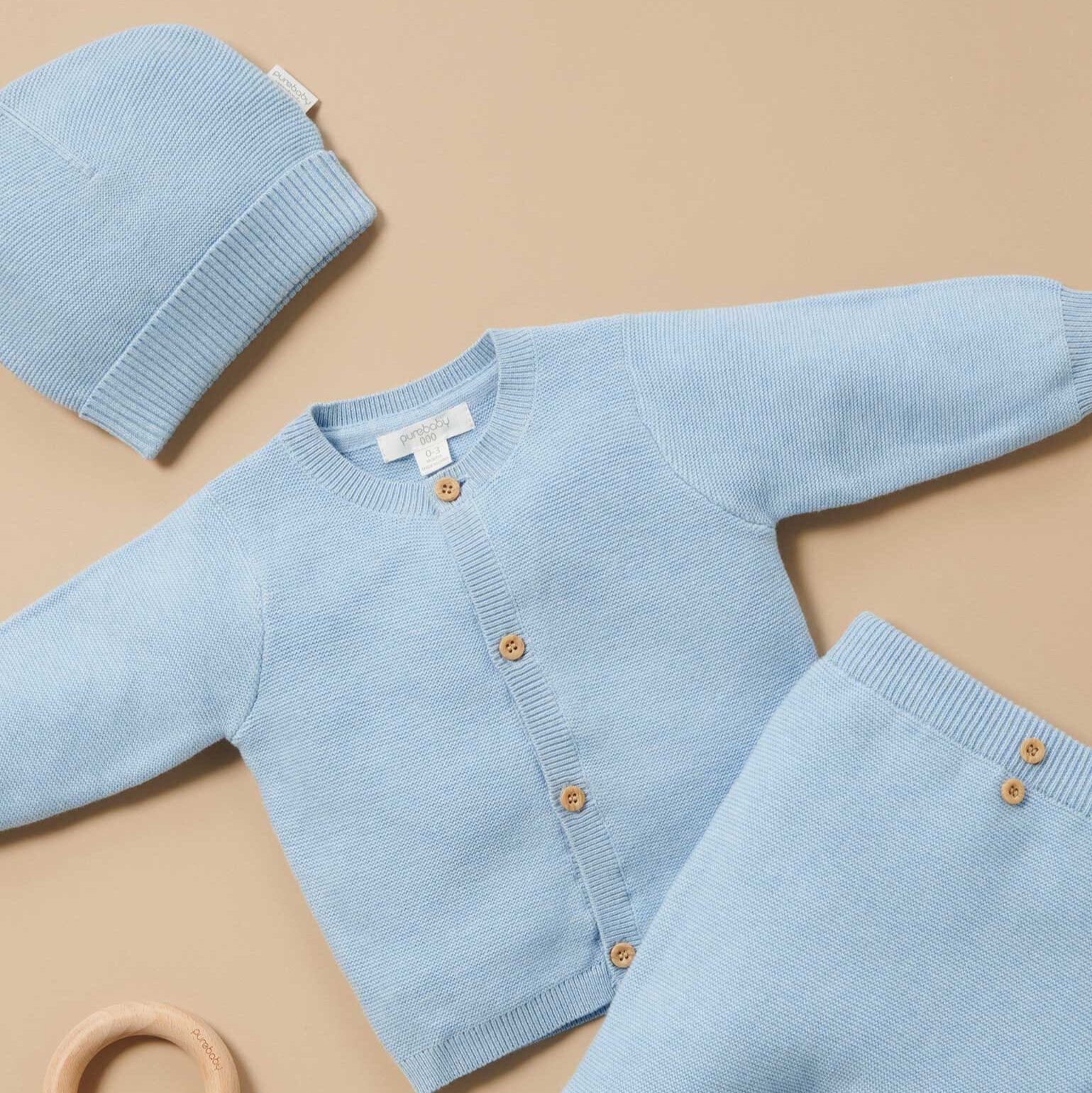 Organic Textured Baby Beanie – Blue Melange