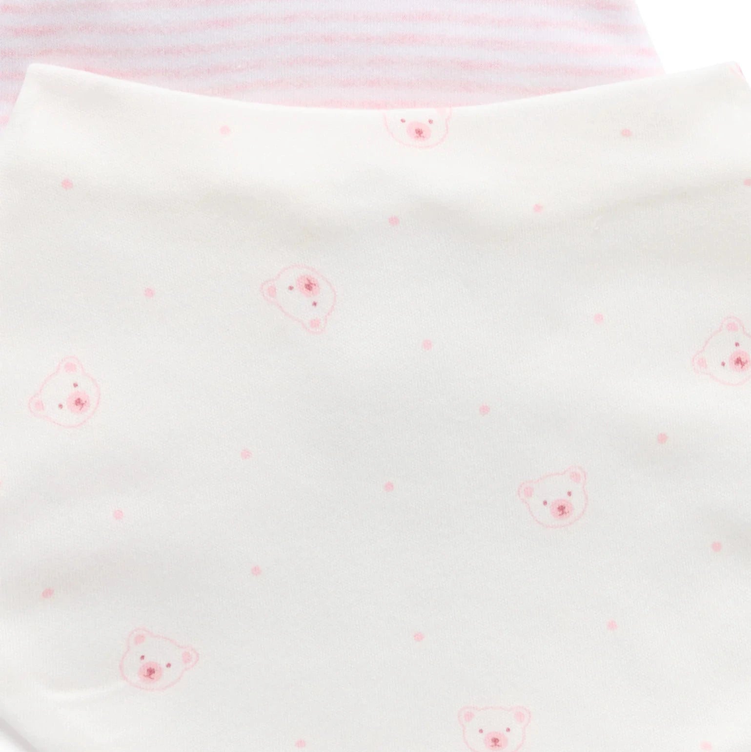 Organic cotton baby bib featuring a delicate pink bear print, designed for newborn comfort