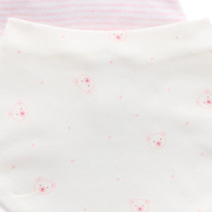 Organic cotton baby bib featuring a delicate pink bear print, designed for newborn comfort