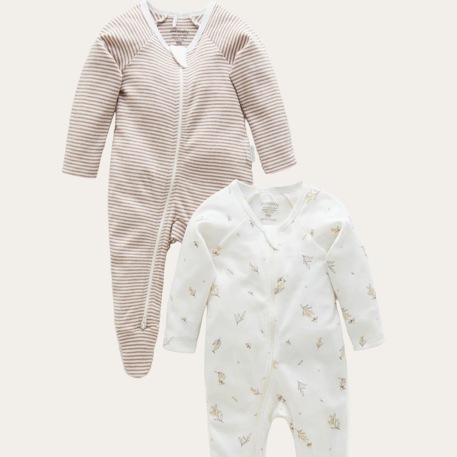 Organic cotton baby growsuits – unisex 2 pack