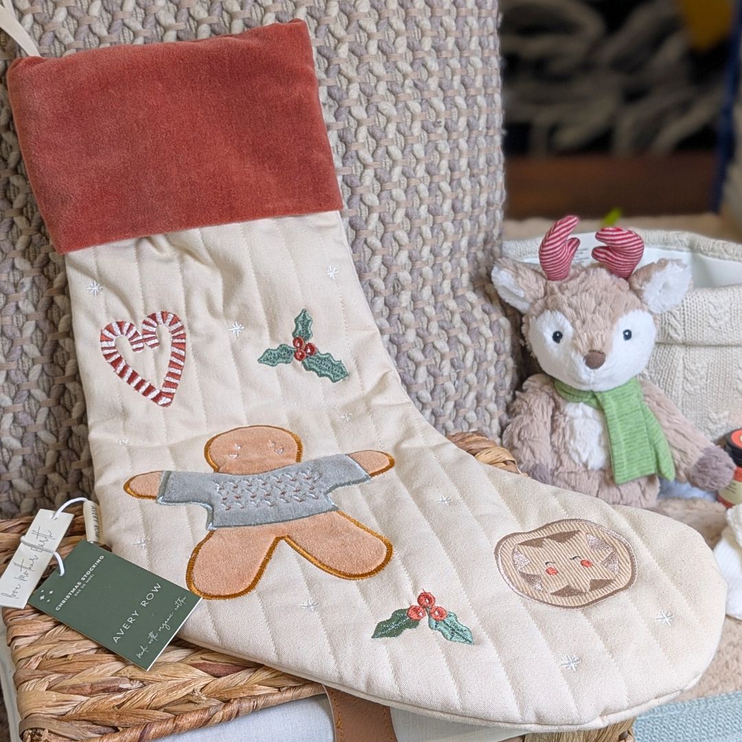 Organic cotton gingerbread man stocking