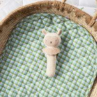 Organic cotton baby rattle 'Sleepy Sheep' stick rattle baby toy with knitted texture and soft cream finish