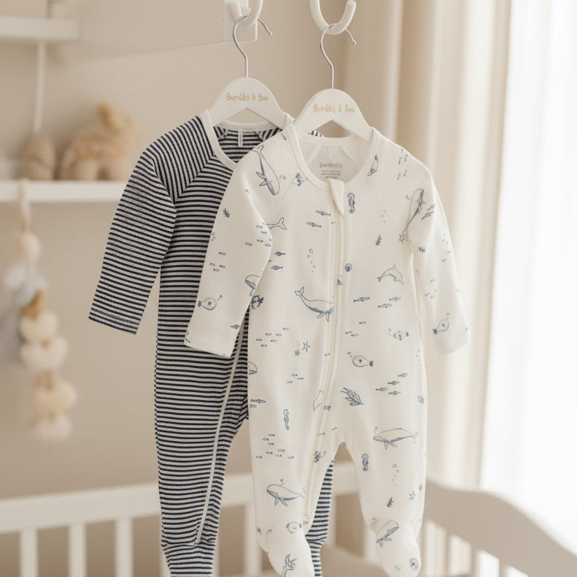 2 Pack Vanilla Baby Zip Grows with nautical Print