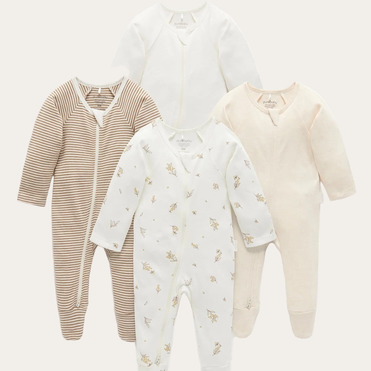 Organic cotton unisex baby grows with zip