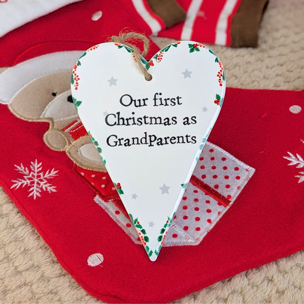 Our First Christmas As Grandparents Heart Shaped Plaque.