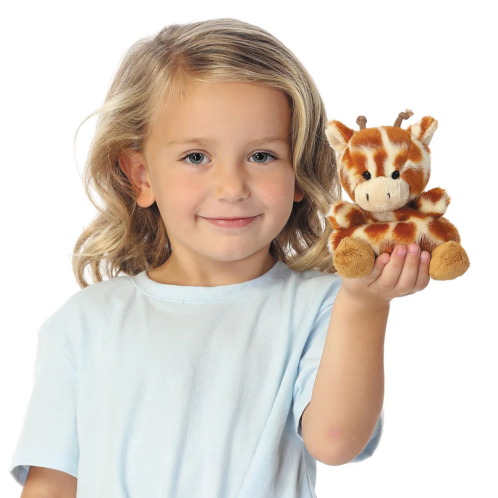 Palm Pals Safara Giraffe Soft Toy 13cm with patterned plush fur and sweet stitched face. Bean-filled baby toy suitable from birth.