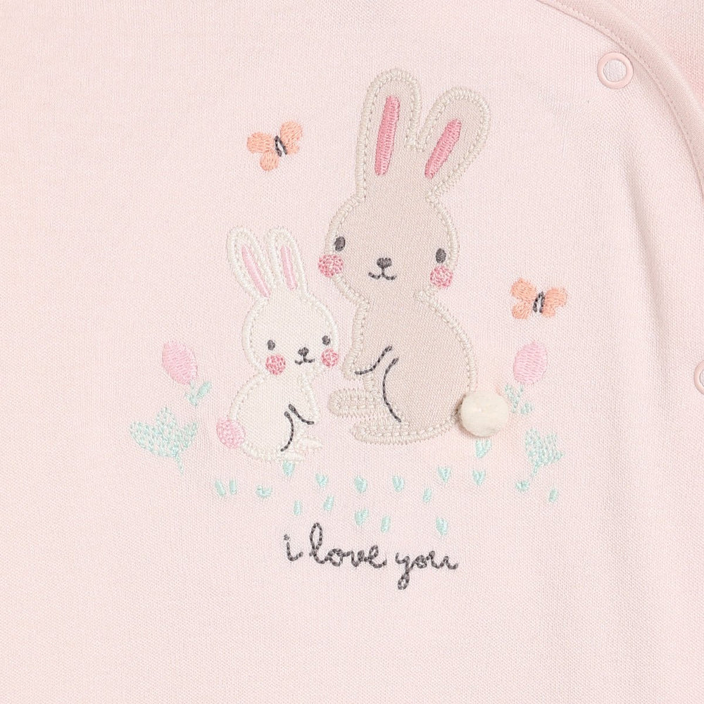 Bunny pom pom tail embroidered sleepsuit