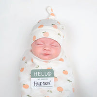 Lulujo - Bamboo Hat and Swaddle Blanket - Peaches Baby Swaddle.
