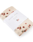 This Peaches design 100% GOTS organic cotton baby muslin swaddle blanket is extra large and incredibly soft.