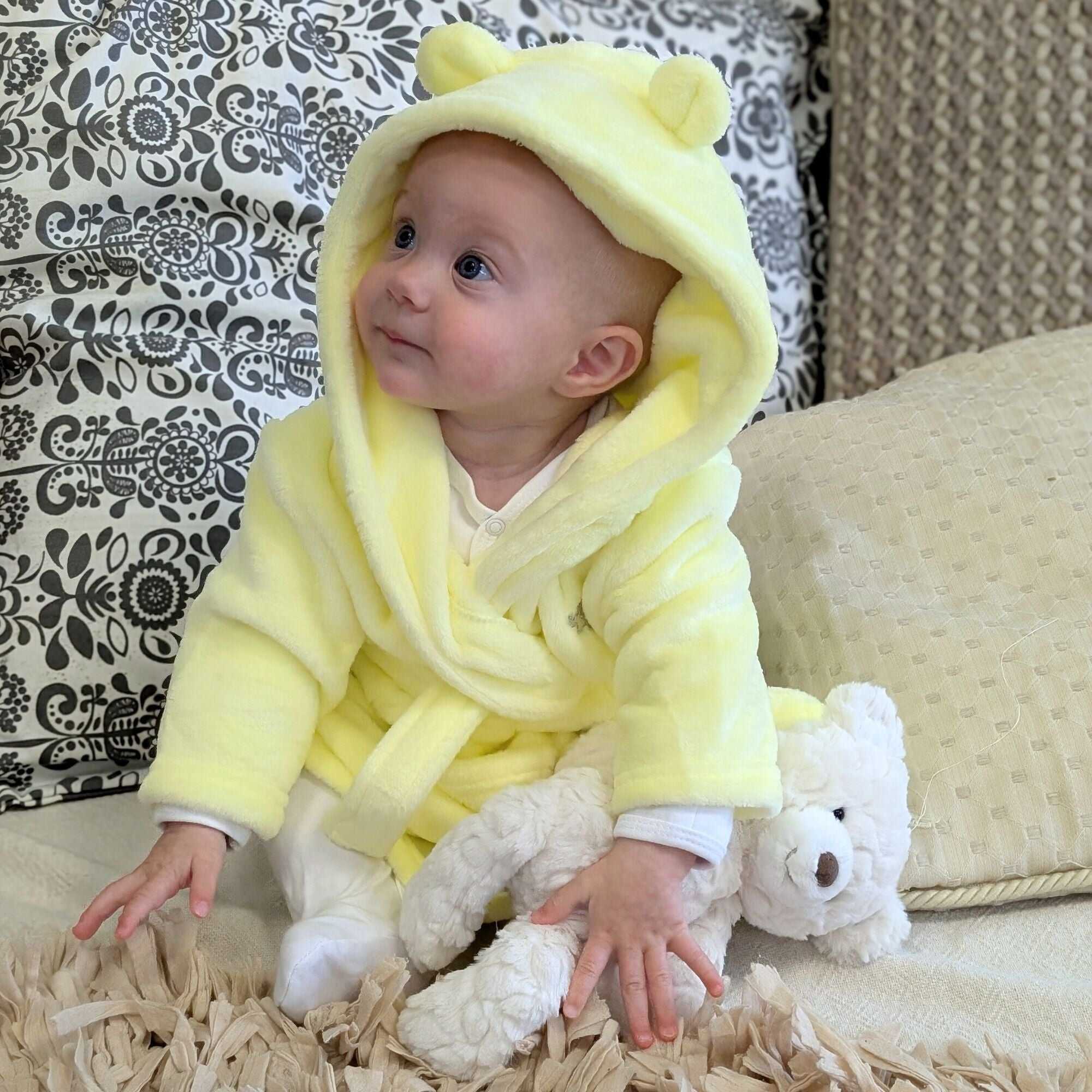 Personalised baby Dressing Gown with Cute Ears - Yellow Dressing Gown.