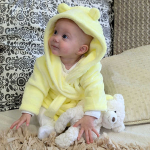 Personalised baby Dressing Gown with Cute Ears - Yellow Dressing Gown.