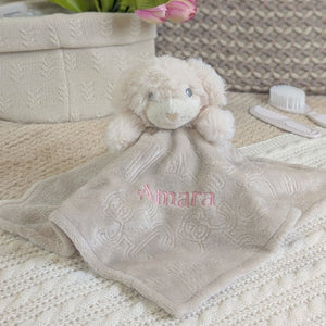 Biscuit plus puppy comforter which can be personalised.