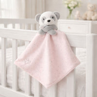 Personalised pink baby comforter panda bear soft toy