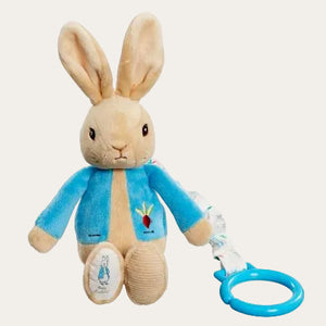 Peter Rabbit jiggle pram toy with blue outfit and ring