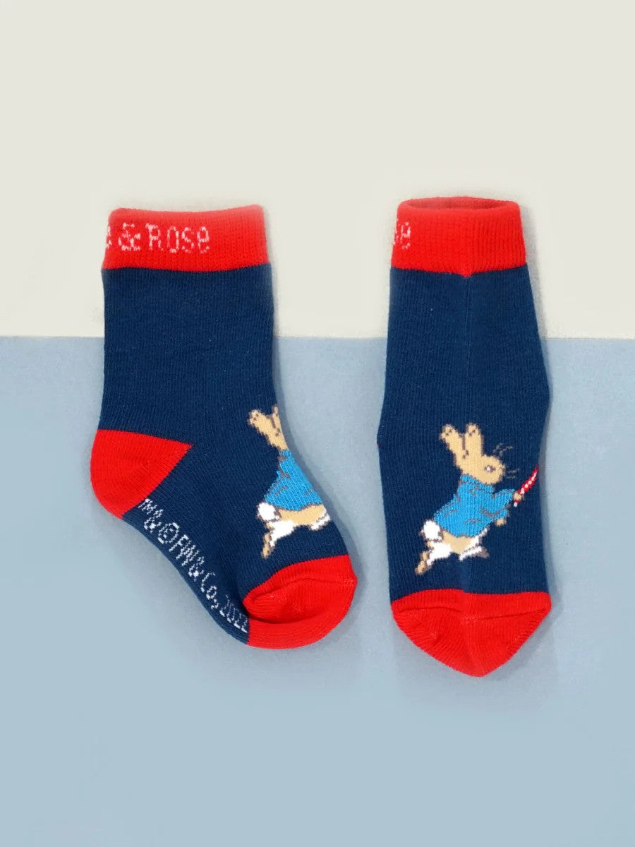Navy Peter Rabbit socks with red accents