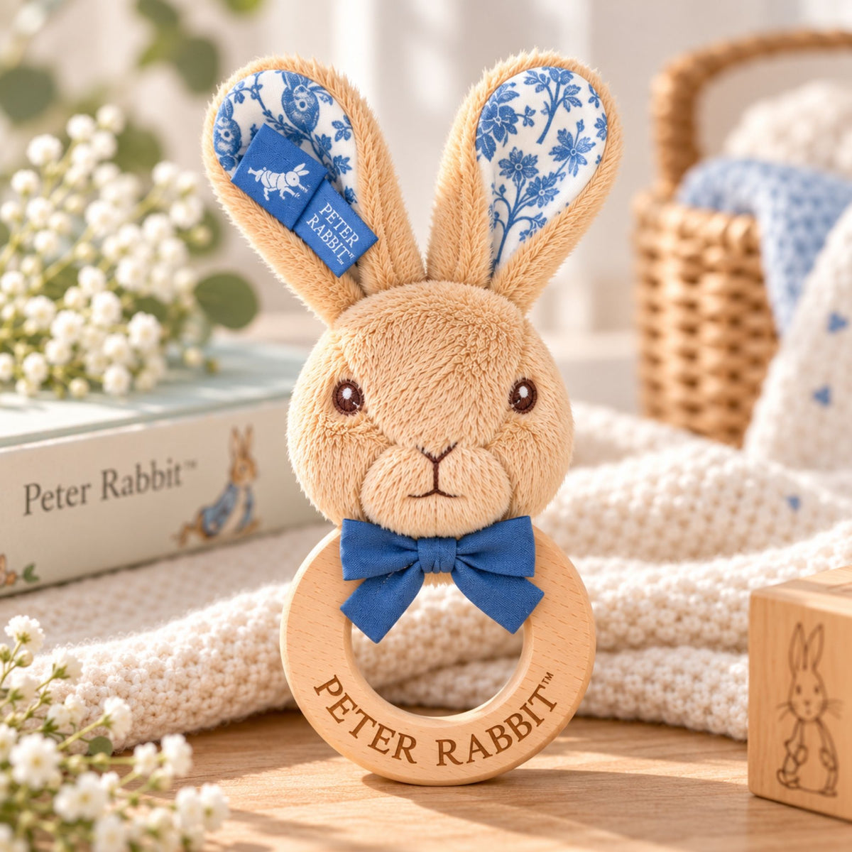 Wooden ring rattle Beatrix Potter Peter Rabbit baby rattle
