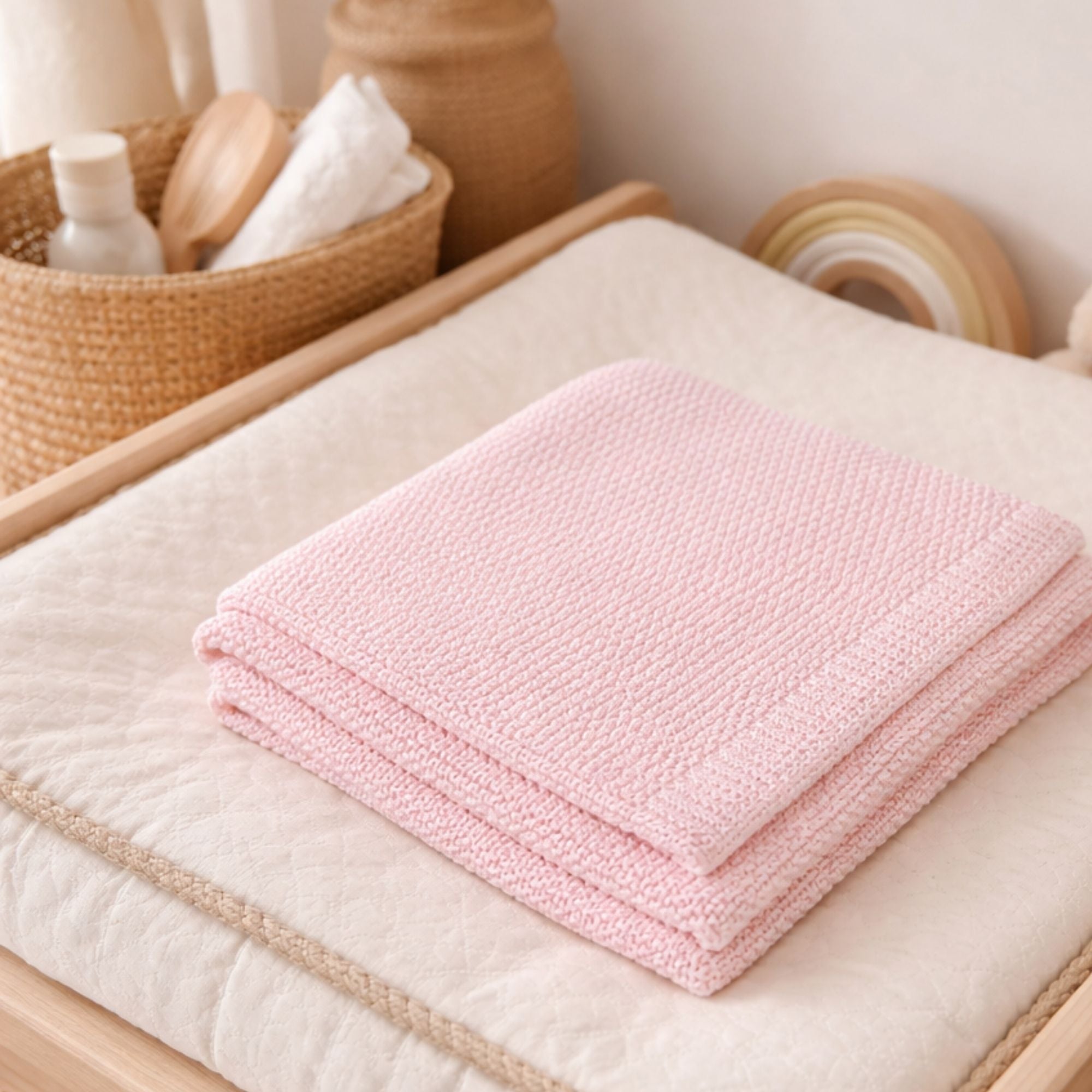 Pink bamboo knit baby blanket breathable 