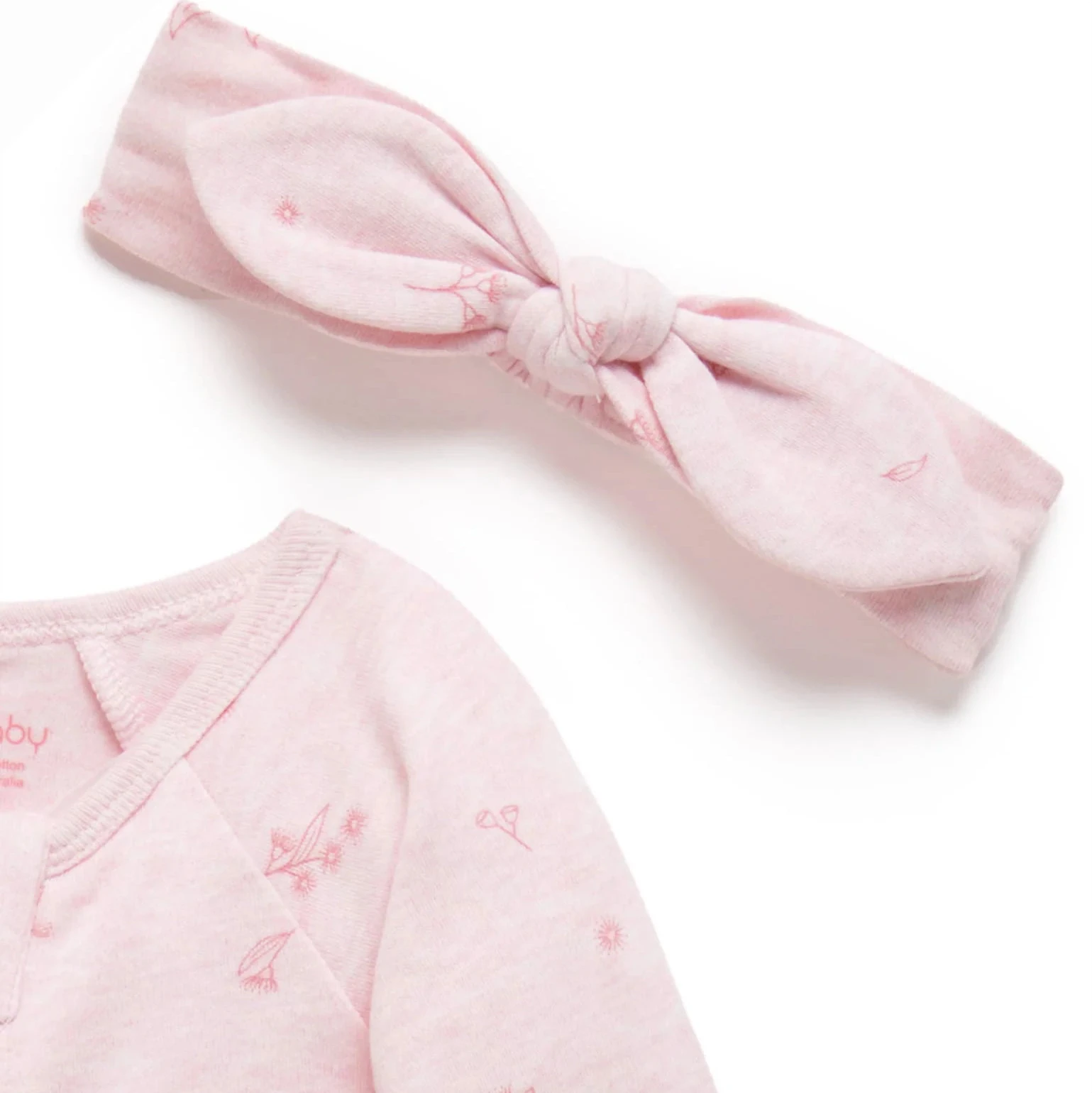 Pink blossom organic baby growsuit with footed design and two way zip