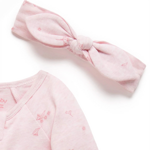 Pink blossom organic baby growsuit with footed design and two way zip