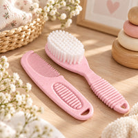 Baby Brush & Comb Set  Natural Materials, Pink Baby Brush Set.