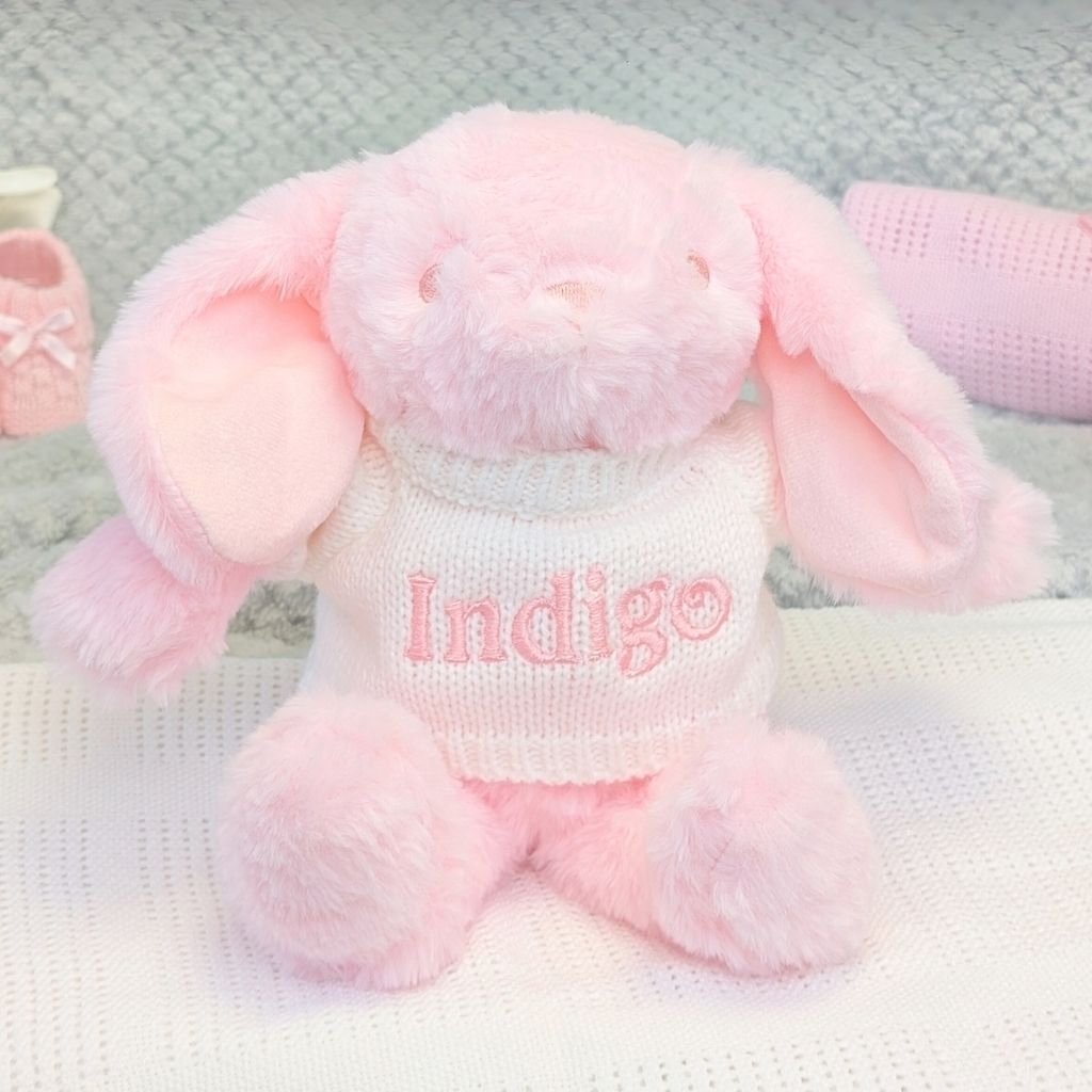 Pink Cuddly Bunny with Knitted Jumper