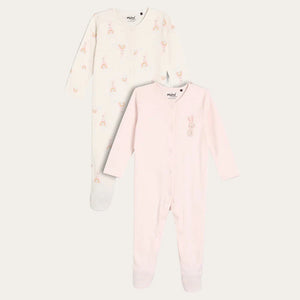 Pink and cream baby sleepsuits two pack