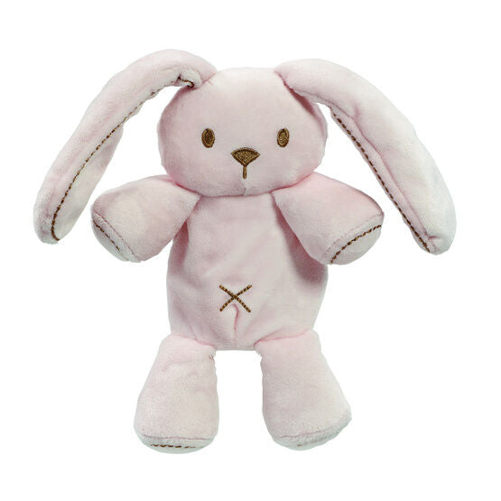 Pale pink bunny soft toy with brown embroidery