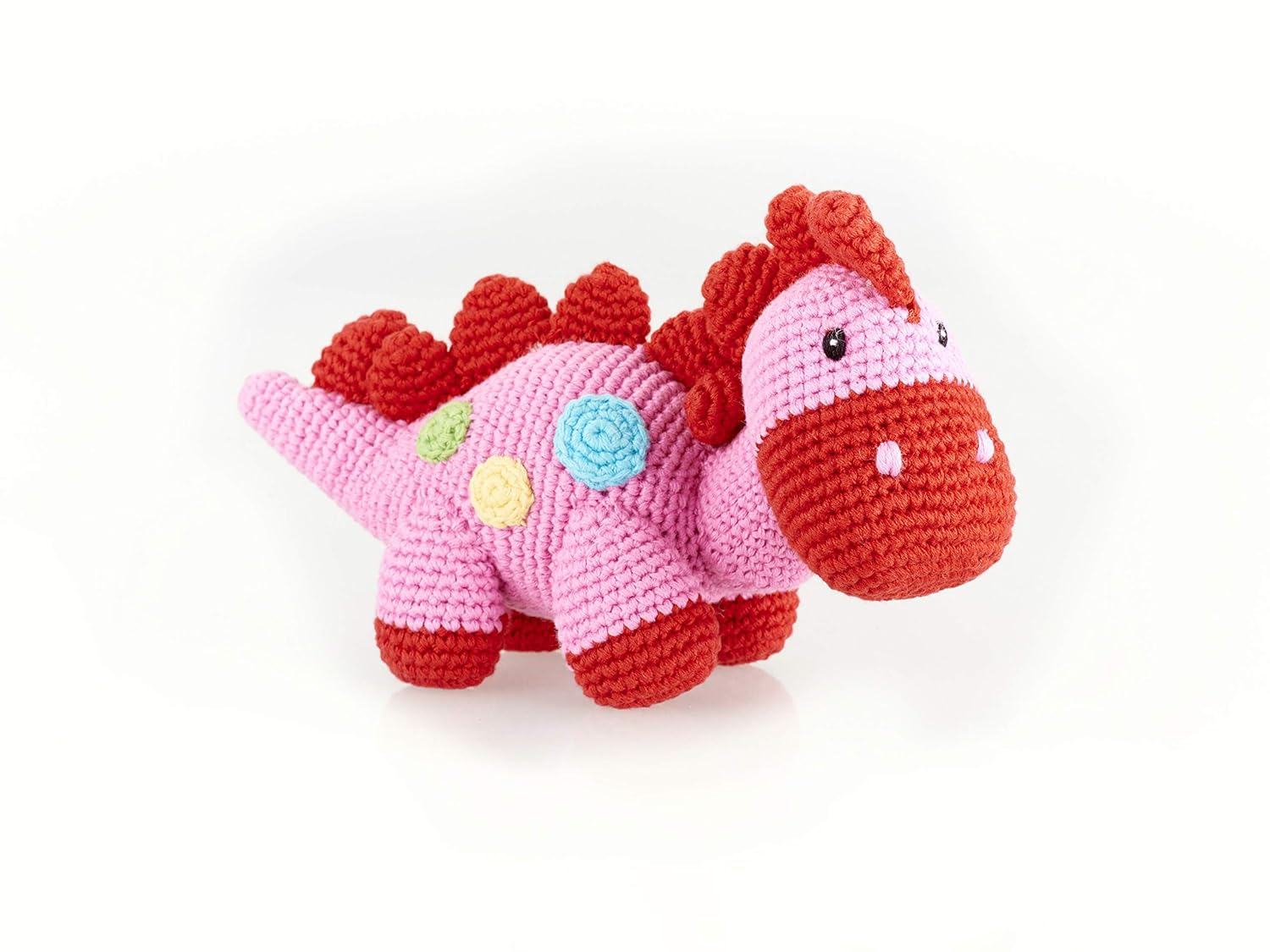 Pink and red crochet crochet dinosaur toy