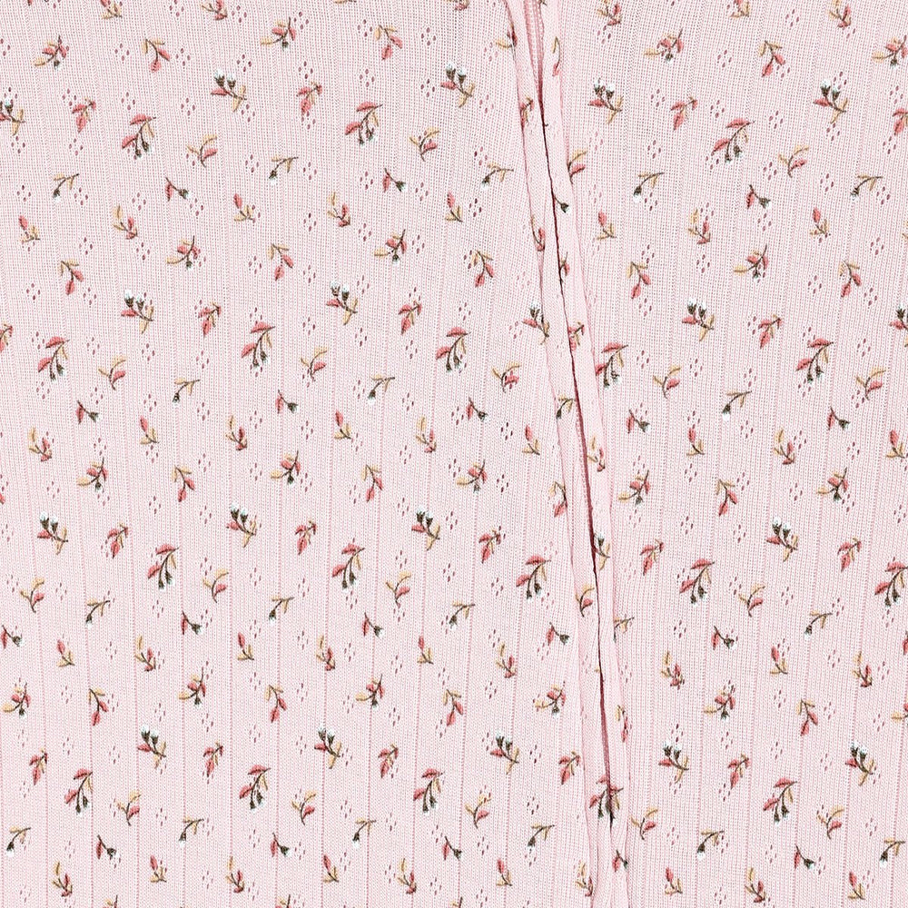 Pink floral baby romper with pointelle texture and ribbed trims