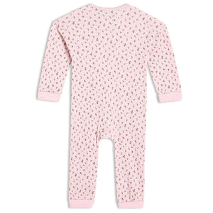 Pink baby girl romper with all-over ditsy floral print