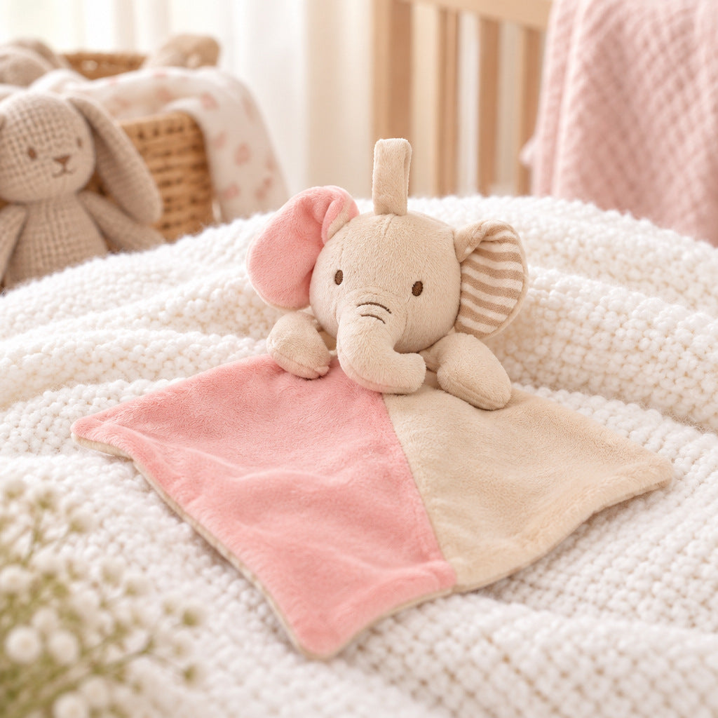 Pink elephant baby comforter plush toy, 30 × 30 cm