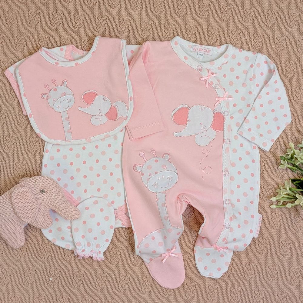 Pink Baby Girl Clothing Set – Elephant and Giraffe