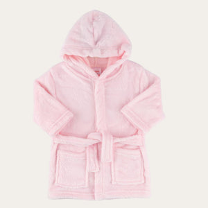 Pink baby girl dressing gown with hood and embossed bunny pattern