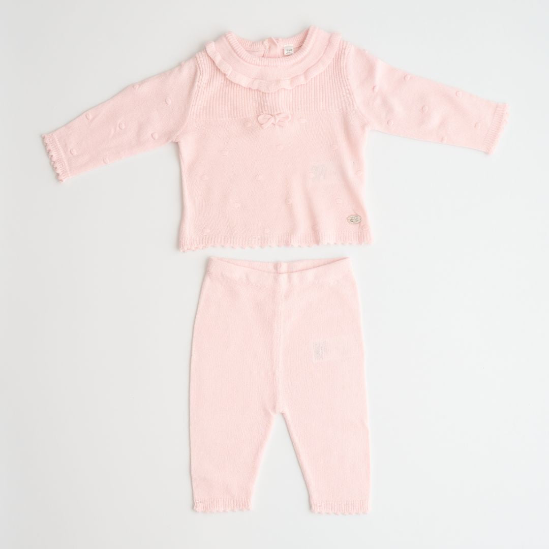 Pink Knitted 3 Piece Clothing Set With Blanket
