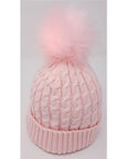 Light pink cable knit pom-pom hat