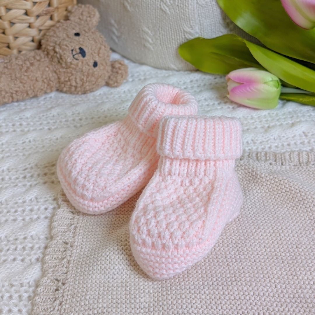 Soft Pink Knitted Ribbed Baby Booties – 0 to 6 Months