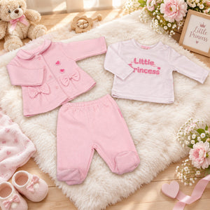 Pink baby girl Little Princess outfit with embroidery and appliqué detail
